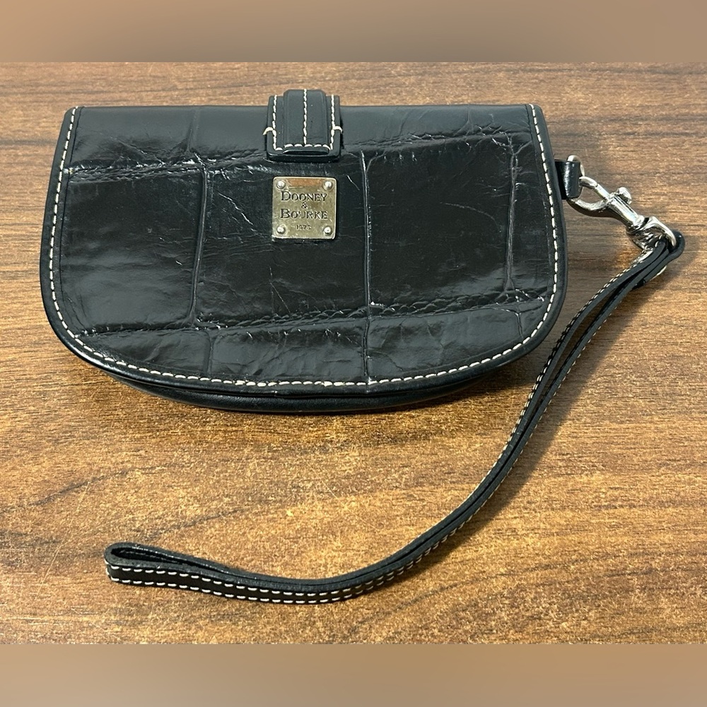 Dooney & Bourke Wristlet Black Croc Detachable Strap/Front Flap Buckle Wristlet